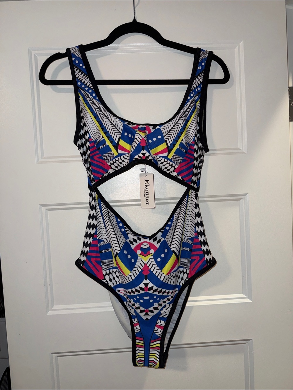 Women’s Cutout One-Piece Swimsuit - Blue Multicolor Print
